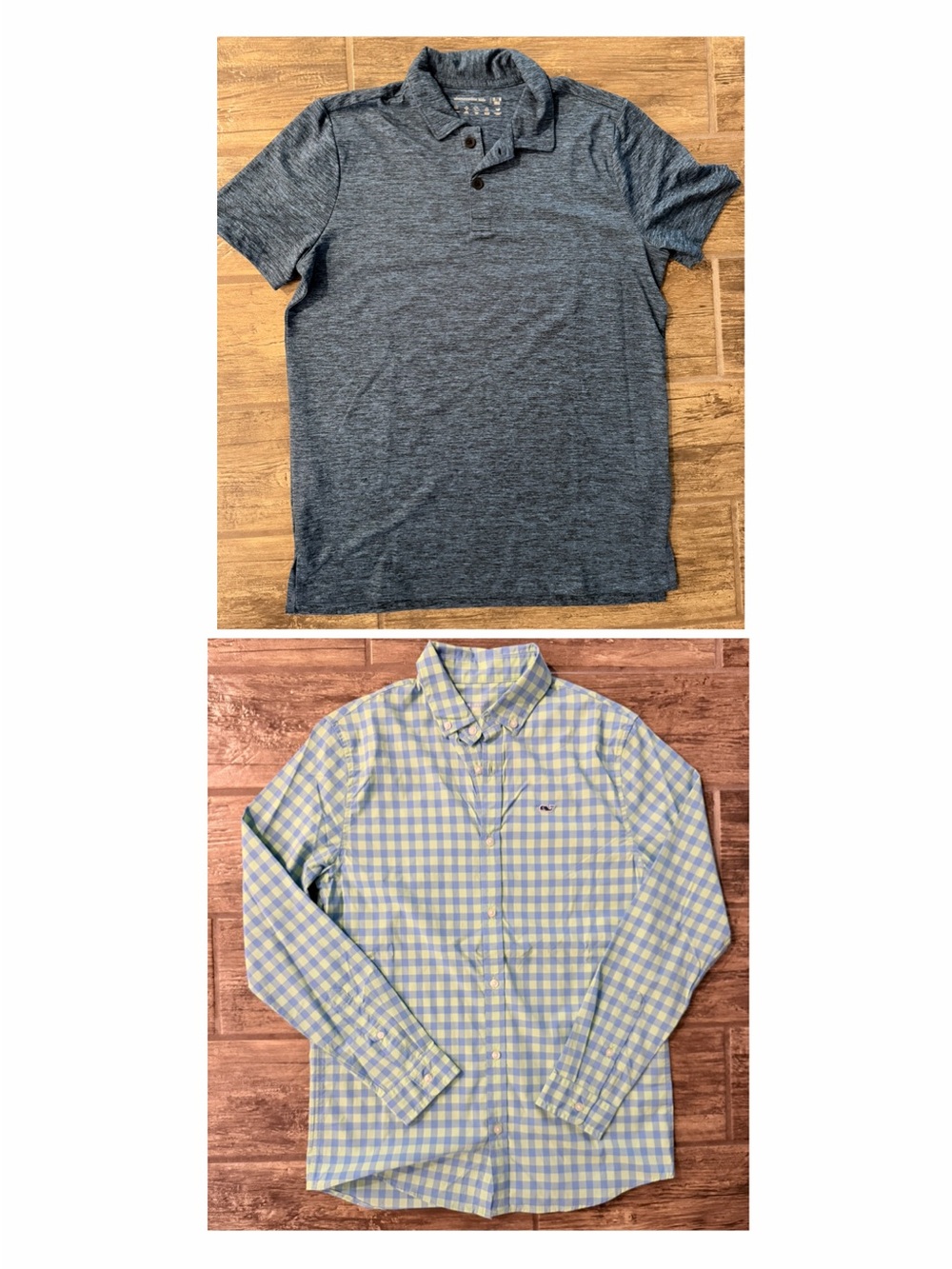 Abercrombie Heather Navy Polo & Vineyard Vines Blue-Green Gingham Button Shirt